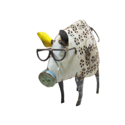 Świnka w Okularach Lampion Figurka metalowa z recyclingu